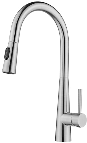 CECIPA Wasserhahn Küche, Hochdruck Küchenarmatur mit Brause Ausziehbar Armatur, Mischbatterie Küche mit 3 Strahlarten, 360° Schwenkbar Spültischarmatur Edelstahl Gebürstet