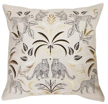 Douceur d'Intérieur Malaga - Funda de cojín (40 x 40 cm) Natural, algodón Estampado Dorado