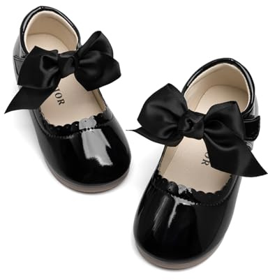 CENCIRILY Mary Jane - Zapatos escolares para niñas pequeñas, suela suave, antideslizante, con gancho y bucle, para vestido de princesa, zapatos planos para boda, A negro, 20 EU