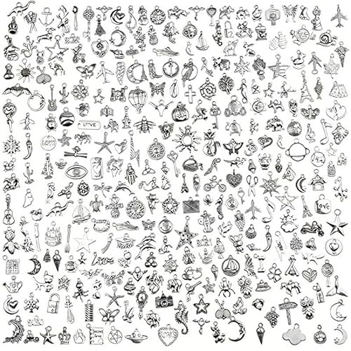 Aokbean 300 Pezzi Mini Ciondoli DIY per Braccialetti Argento Tibetano Gioielli Pendenti Metallo Creazione Divertente Bambini Set Regalo Personalizzato Piccolo Kit Decorativo Vintage Estetico Collana