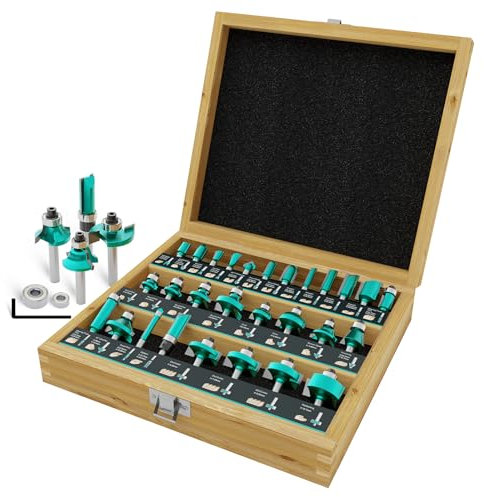 CSOOM Lot de 30 fraises professionnelles pour le travail du bois avec roulements de rechange, adaptées pour tige de 8 mm, lames en alliage dur, outils de travail du bois, emballées dans des boîtes en