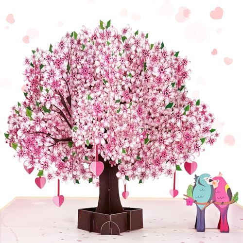 Hierein Wedding Anniversary Card, 3D Cherry Blossom Birds Anniversary Card | Pop Up Happy Anniversary Card for Wife Husband Couple Her Him, Wedding Engagement Birthday Greeting Cards