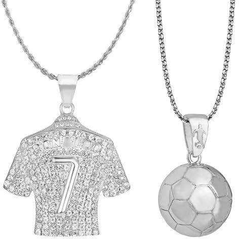 LbsAMP 2 Stück Halskette Set - 1 Nummer 7 Trikot Halskette Diamant und 1 Fußball Halskette Stilvoll Praktisch Schmuck mit Fußball Motiv Fußball Trikot Anhänger Geschenk für Sportfan Fußballmannschaft