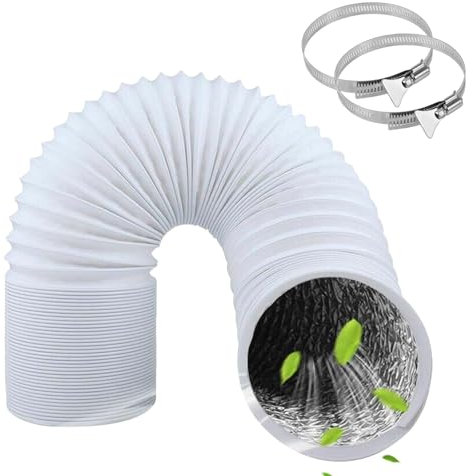 ComPDCVD Abluftschlauch 80mm Länge 3 M PVC Flexibel Alurohr Schlauch Aluminium Aluflexschlauch mit 2 Schlauchschelle Edelstahl für Klimaanlagen Mobile Klimaanlage Wäschetrockner Abzugshaube(Weiß)
