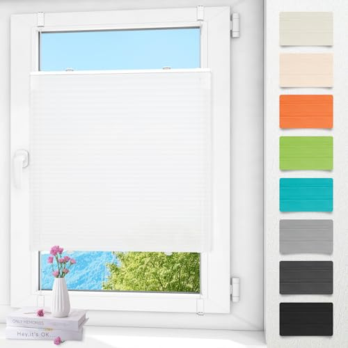 Plissee ohne Bohren klemmfix Weiß 80x80cm Plisseerollo mit Klemmträger Blickdicht easyfix Jalousie Rollo für Fenster und Tür