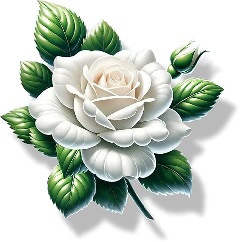 White Rose Flower Vinyl Decals, Floral Decor, Wall Stickers | Cover Marks, Opaque Finish, No White Edges, Weatherproof, UK Manufactured, 20cm, 7cm, Use on Tiles, Phones, Laptops and Cars