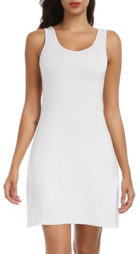 Lovasy Women's Full Slips Soft Nightdress Nighties Ladies Full Slips for Under Dresses UK Wide Staps Basic Chemises Underskirt Modal Full Slip Petticoat Tank Top Dress,White,L