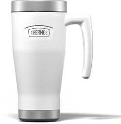 Thermos - Icon Ice White Travel Mug (470ml), Reusable Insulated Stainless Steel Coffee Cup for Hot or Cold Drinks, Vacuum Sealed Water Flask with a Leak-Proof Lid, 7hr Hot/22hr Cold