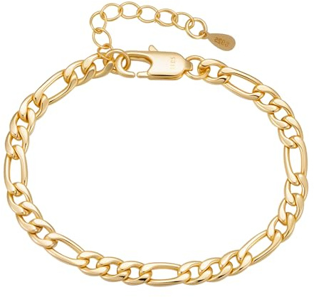 DORANA 5mm Thick Gold Figaro Bracelet for Women Figaro Chain Bracelets Figaros Link Bracelet Unisex Chain Bracelets Gift for Her