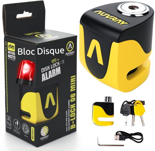 Bloc Disque Moto Alarme AUVRAY | Antivol Moto Haute Sécurité avec Alarme 120dB | Bloque Roue Moto pour Une Meilleure Protection Contre Le Vol