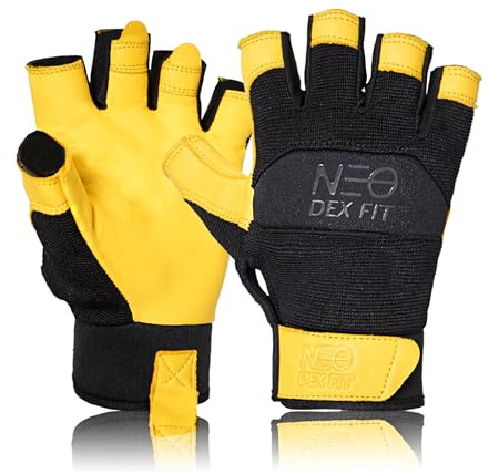 DEX FIT MG210P Fingerfria mekaniska handskar, vattentät läderpalm, 3D-komfort, fingerlösa handskar för självreparation, fiske, DIY; Guld/Black L 1 par