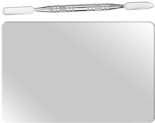 JECOMPRIS Palette de Mélange de Maquillage en Acier Inoxydable 1 Pièce avec Spatule Cosmétique, Outil Indispensable pour Mélange de Maquillage, Fond de Teint et Nail Art, Kit Compact