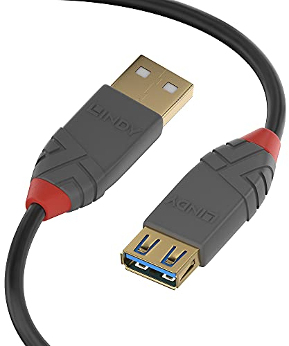 Lindy 0.5m USB 3.2 Type A Extension Cable, 5Gbps, Anthra Line,Black