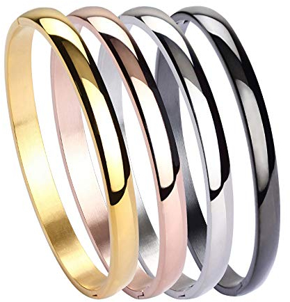 MILAKOO 4 Stück Edelstahl Armband für Frauen Mädchen Hochglanz Armband Gerillte Manschette Armreif 6mm