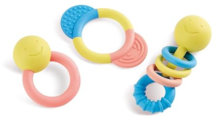 Hape Bébé 3 Hochets Anneaux de Dentition - Eco Matériaux en Riz Japonais - Lot de 3 Jouet Dentition Bébé & Hochet Pour Fille & Garçon - Soulage les Dents de Bébé & Stimule les Sens dès la Naissance