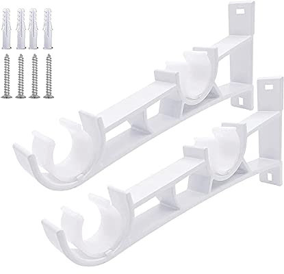 KOLAKO Gardinenstangen-Halterung, Vorhang-Halterung, Gardinenstange, doppelte Vorhang-Haken, Kurze Gardinenstangen, Wandhalterung, Haken, 1 Paar für 26-32 mm Stange Double Rod weiß