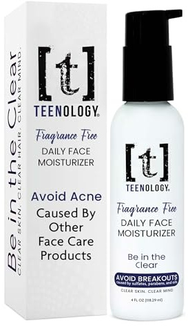 Teenology Face Moisturizer for Teens, Avoid Acne Breakouts, Sulfate & Paraben Free, with Natural Botanical Extracts - Daily Skin Care Cream for Clear & Healthy Skin, 4 oz - (Fragrance Free)