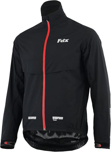FDX Men's Waterproof Cycling Jacket – Running Reflective Rain Coat – Winter Windproof, Lightweight, and Breathable for Sports, Gym, Workouts, Walking, and Hiking (Black/Red, 3X-Large)