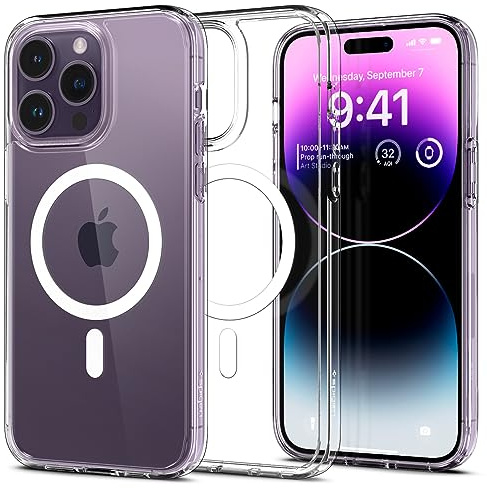 Spigen für iPhone 14 Pro Ultra Hybrid MagFit Hülle [Anti-Yellowing] für MagSafe Magnetisch Case Handyhülle Schutzhülle Cover Transparent Durchsichtig Dünn Slim -Crystal Clear