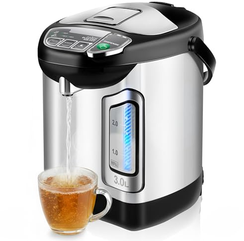 NutriChef Electric Water Boiler and Warmer - 3L/3.17 Qt Stainless Steel Electric Hot Water Dispenser w/Rotating Base, Auto Shut Off, Safety Lock, Instant Heating for Coffee & Tea (NCHUB13)