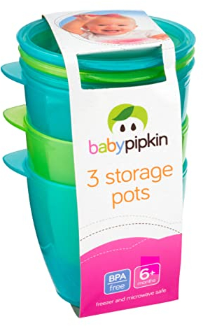 Homeshopa Airtight Baby Food Storage Pots, Set of 3 Plastic Weaning Pots, Stackable Food Storage Containers with Lids, Bright Colours, BPA Free, Microwave & Freezer Safe