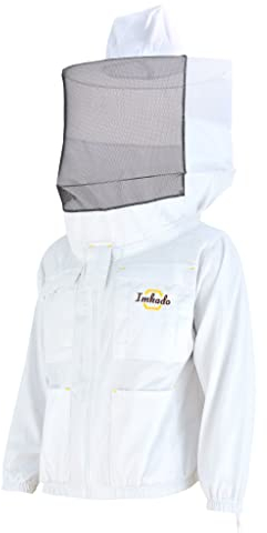 Imkado Imkerjacke, Schutzbekleidung für Imker - Schutz vor Bienenstichen - Schutzhemd, Schutzkleidung, Schutzjacke (L, Schleier: Rundschleier)