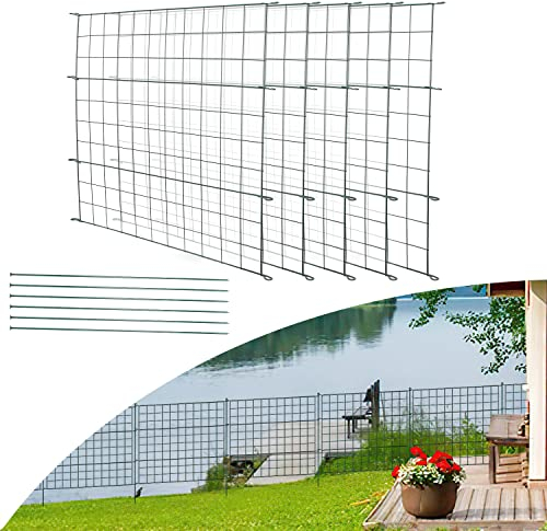 Izrielar Valla para estanque de jardín, juego de 33 piezas, valla de camping, valla para estanque, cercado al aire libre, 15 elementos de valla, 18 barras de fijación (recta)