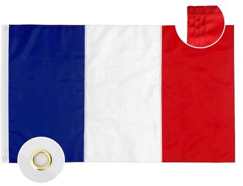 Qanmua Drapeau Français Premium 150 cm x 90cm, Nylon 210D 160 g/m² Drapeau de la France avec 2 œillets en Laiton, Drapeaux Très Résistant Drapeau Tricolore France Pour Intérieur et Extérieur