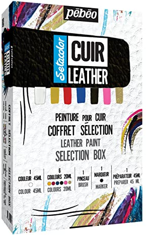 Pébéo - Kit Setacolor Leder - Farbe, Acrylmarker für Leder und Kunstleder - Personalisierung von Taschen, Schuhen, Sneakern - Widerstandsfähigkeit gegen Kratzer, Falten, Reibung – Komplettset
