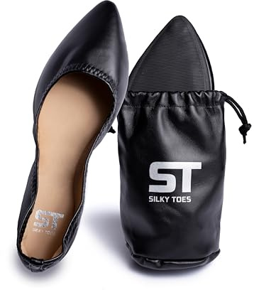 Silky Toes Womens Foldable Flat Ballet Shoes Casual Business Flats for Women (Black, US Footwear Size System, Adult, Women, Numeric, Medium, 8)