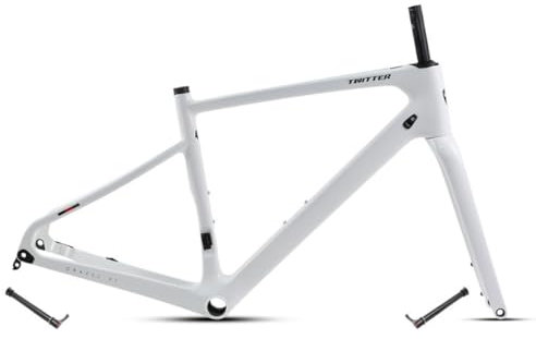 Gravel Rennrad-Rahmensatz Carbon 700C 45/48/51/54CM Scheibenbremse Rahmen Vorne 12x100mm Hinten 12x142mm Steckachsenrahmen Interne Verlegung Leichtgewicht (Color : White, Size : 48CM)