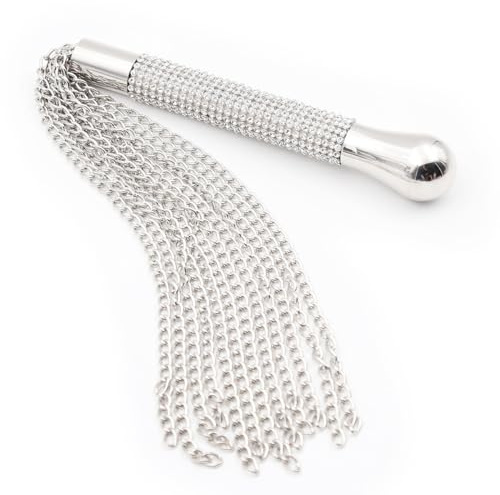 Dermica Whips 18 Iron Chain Horse Crop, Silver Riding Crop Whip with Diamond Handle, Iron Chain Horse Crop Whip for Couples, Large