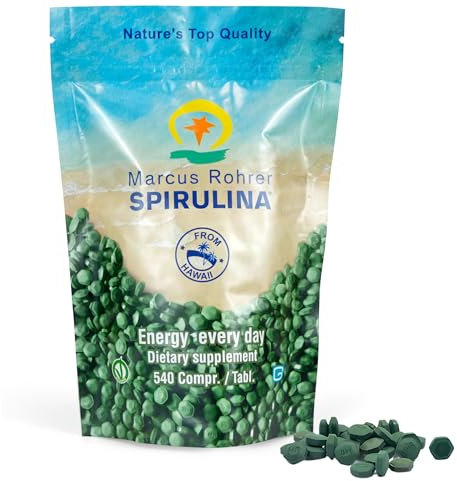 MARCUS ROHRER SPIRULINA delle Hawaii, Busta Richiudibile 540 Compresse Ricarica, Doypack Pratico e Trasportabile, Vitamine e Minerali, Supporto Quotidiano, Vegan