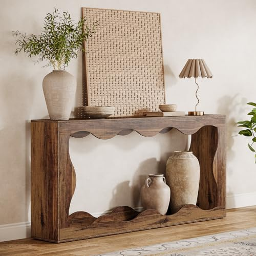 Tribesigns Mesa consola de granja con almacenamiento, mesa de sofá de 160 cm detrás del sofá, mesa larga de entrada, mesa de pasillo para entrada, sala de estar, color marrón