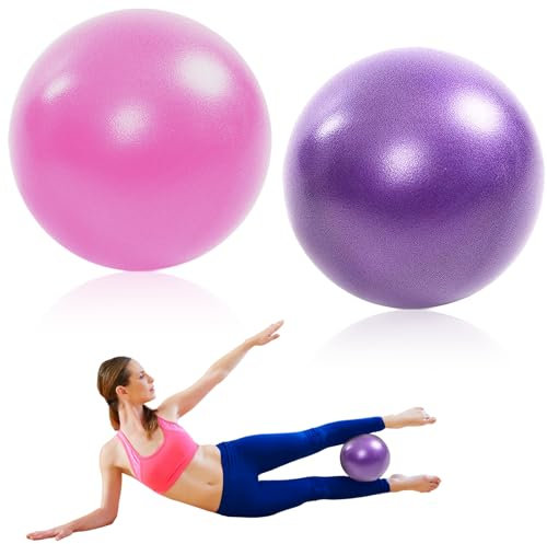 LURNODY 2 Piezas Fitball Pelota de Pilates Pequeña Pelota de Yoga 9 Pulgadas, Ideal para Oficinas En Casa y Gimnasios para Entrenamiento de Pilates, Yoga, Core, Equilibrio y Estabilidad(Morado+Rosa)