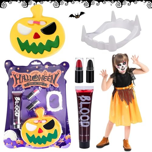 Trucchi Halloween Kit Bambini,denti vampiro bambino,denti da vampiro per bambini,Vampiro Trucco,Halloween Make Up Set,Trucco Bambini,trucchi bambina,truccabimbi,Halloween Cosplay Makeup(A)