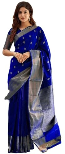 Yashika Sari da donna Banarasi Kanjivaram in cotone seta jacquard stampato con camicetta non cucita materiale – adatto per tutte le occasioni e festival indiani