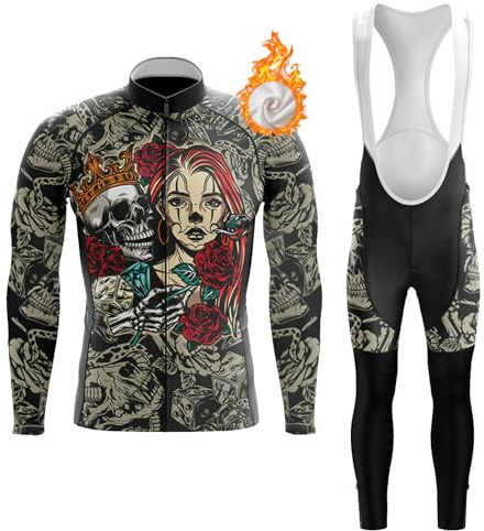 Ropa Ciclismo Hombre Conjunto Ciclista Invierno Maillot Bici MTB Polar Térmico,Traje Bicicleta Chaquetas Manga Larga y Culotte Tirantes con 19D Gel Acolchado,Completa de Jerseys Ciclo BTT(A9,XL)