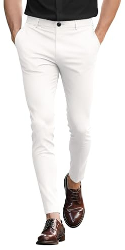 GINGTTO Men's Chino Trousers Skinny Chino Trousers Casual with Stretch Designer Trousers Fabric Trousers, White 3485, 36 W/30 L