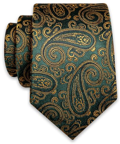 YourTies Green Gold Ties for Men Silk Olive Paisley Neckties Retro Classic Woven Formal Wedding Business Party Mardi Gras