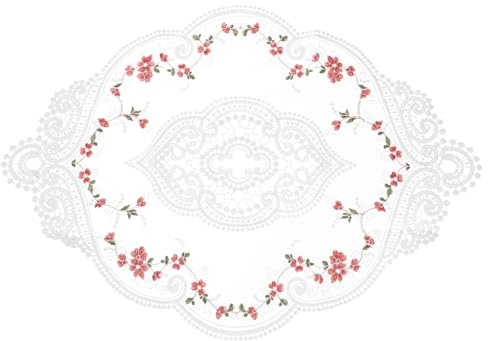 QUARKZMAN Napperon Rétro en Dentelle 12x17 Pouces Ovale Napperons De Table Brodés Doilies Crochet Français Coasters Tapis De Tasse pour Maison Mariage, Blanc