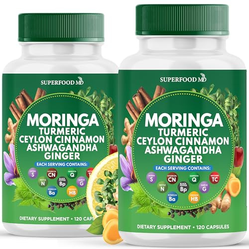 Moringa Supplement | Turmeric, Ginger, Boswellia, Saffron, Holy Basil, Nettle -Support Supplement for Women and Men with Ceylon Cinnamon, Quercetin, Tart Cherry- 240 Capsules