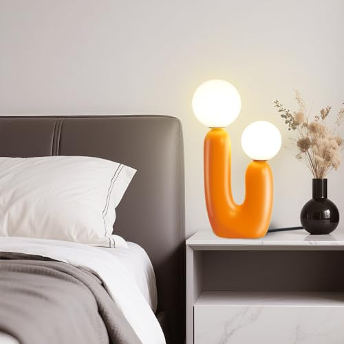 Nattduksbordslampor, modern kaktuslampa, dimbar bordslampa i harts, lämplig för vardagsrum, sovrum, sängbord (orange)
