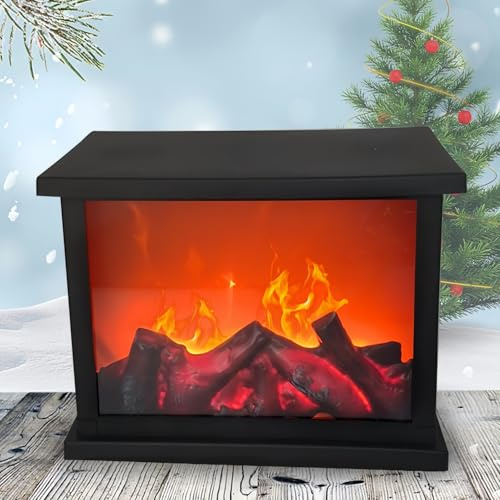 Simulated LED Fireplace Lantern USB & Battery Powered Flameless Light with Simulation Flame Table Decorative Lamp Mini Fireplace Ornament for Cozy Home Decor Free Standing Electric Log Burner