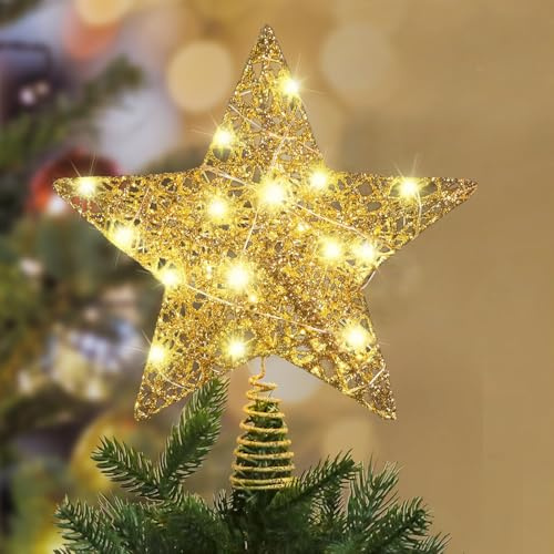 Julgransspetsstjärna, julgransspets stjärna guld, julgransstjärna topp, guldfärgad julgran stjärna spets LED, julgransspetsar stjärnor för julgran heminredning