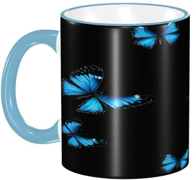 DZBDWZXH Tazza da caffè in ceramica con manico blu cielo, 325 ml, (bella farfalla blu), tazza da caffè per ristorante, caffè, cappuccino, tè, cacao, cereali