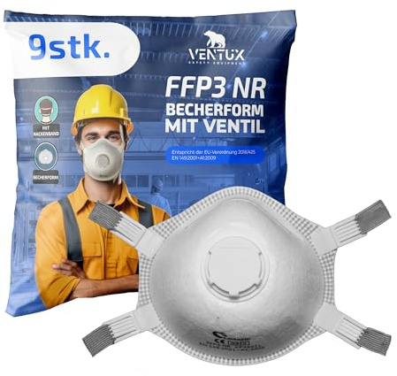 VENTUX SAFETY EQUIPMENT Mascherine FFP3 con valvola, 9 pezzi, filtrazione