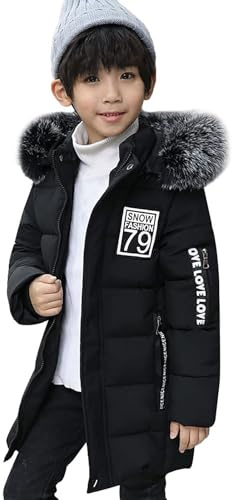 Mjjsk Piumino per bambini invernale caldo imbottito piumino cappotto spesso confortevole parka per bambini trapuntato scuola capispalla casual, Nero , 3-4 Years