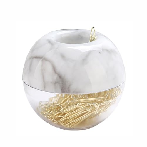 BE-TOOL Magnetic Paper Clip Holder, Marble White Holder with 100Pcs Gold PaperClips Creativity Office Supplies for Desk Organizer (2.79cm/1.1in)