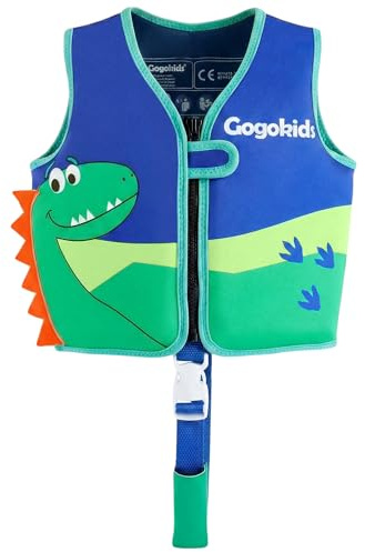Gogokids Toddler Swim Vest Pool Floaties for Kids 1-2-3-5-7-9 Yrs, Neoprene Kids Swimming Jacket w/Adjustable Safety Strap & Zip, Toddler Float Jacket 24-66lbs for Beach Puddle Pool Boys Girls Niños